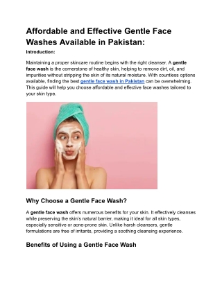 Affordable and Effective Gentle Face Washes Available in Pakistan