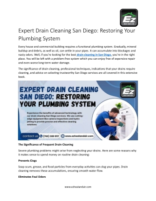 Expert Drain Cleaning San Diego, Restoring Your Plumbing System