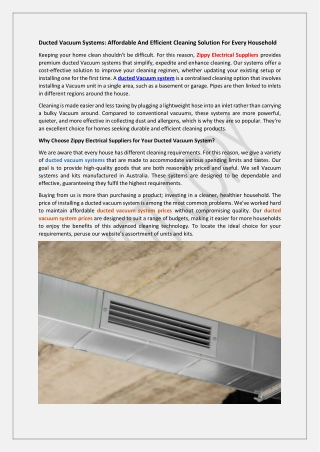 Ducted Vacuum Systems Affordable And Efficient Cleaning Solution For Every Household