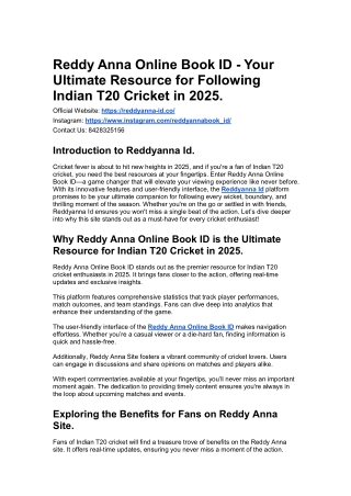 Reddy Anna Online Book ID - Your Ultimate Resource for Following Indian T20 Cricket in 2025.