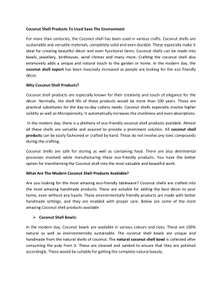 Coconut Shell Products To Used Save The Environment