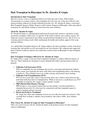 Hair Transplant in Bharatpur by Dr jitendra 1