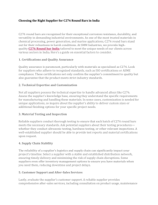 Choosing the Right Supplier for C276 Round Bars in India