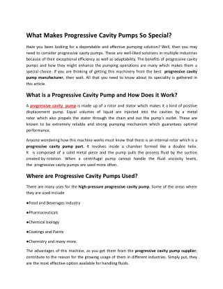 What Makes Progressive Cavity Pumps So Special