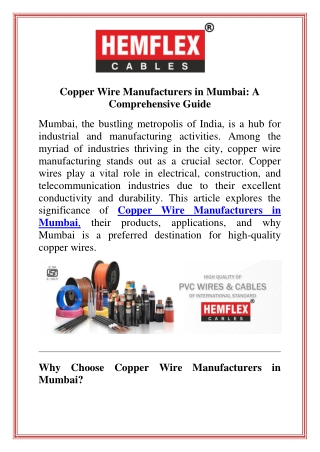 Copper Wire Manufacturers in Mumbai A Comprehensive Guide