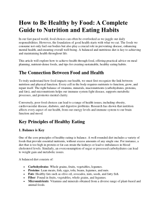 How to Be Healthy by Food