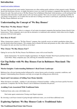 Get Top Dollar with We Buy Houses Fast in Baltimore Maryland