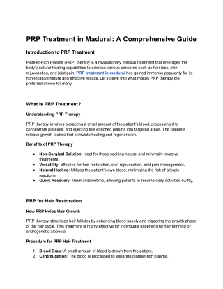 PRP Treatment in Madurai - Renew Hair & Skin Care