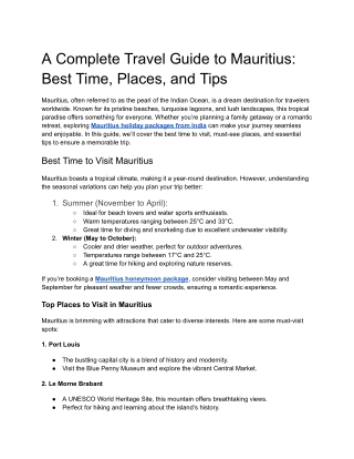 A Complete Travel Guide to Mauritius_ Best Time, Places, and Tips