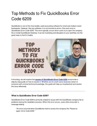 Top Methods to Fix QuickBooks Error Code 6209
