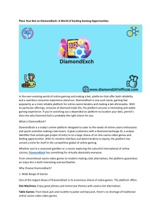 Place Your Bet on DiamondExch A World of Exciting Gaming Opportunities