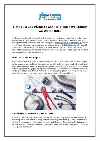 How a House Plumber Can Help You Save Money on Water Bills