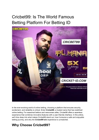 Cricbet99_ Is The World Famous Betting Platform For Betting ID
