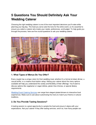Must Ask Questions for Your Wedding Caterer