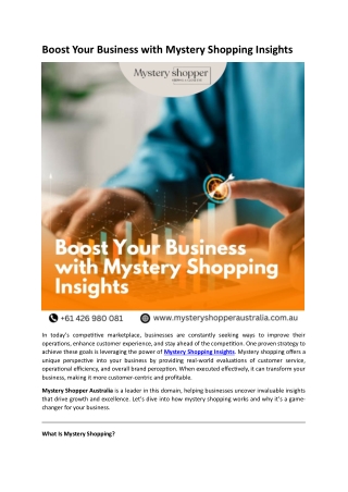 Boost Your Business with Mystery Shopping Insights | Mystery Shopper Australia