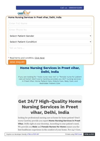 The Importance of Home Nursing Care in Preet vihar, Delhi, India