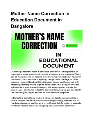 Mother Name Correction in Education Document in Bangalore