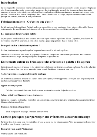 “Événements autour du bricolage et des créations en palette.”