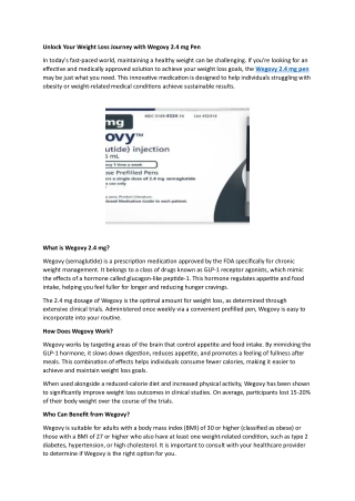 Unlock Your Weight Loss Journey with Wegovy 2.4 mg Pen