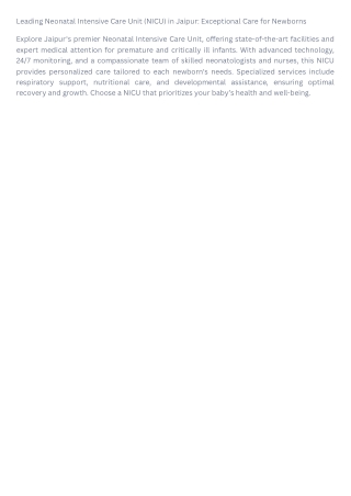 Leading Neonatal Intensive Care Unit (NICU) in Jaipur Exceptional Care for Newborns