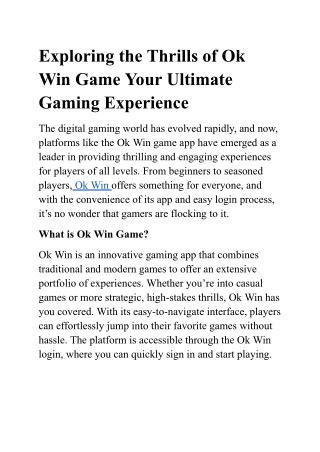 Exploring the Thrills of Ok Win Game Your Ultimate Gaming Experience