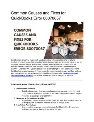 Common Causes and Fixes for QuickBooks Error 80070057