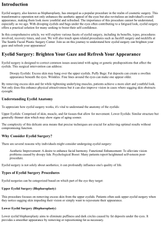 Eyelid Surgery: Brighten Your Gaze and Refresh Your Appearance