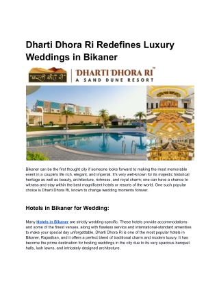 Dharti Dhora Ri Redefines Luxury Weddings in Bikaner