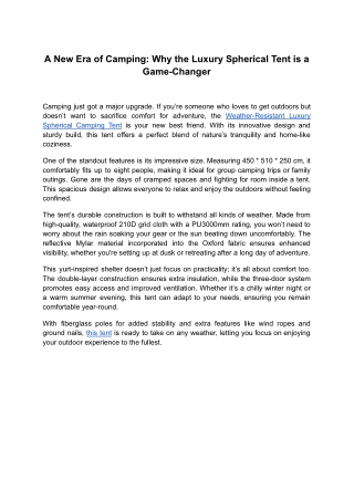 A New Era of Camping_ Why the Luxury Spherical Tent is a Game-Changer