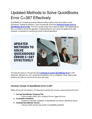 Updated Methods to Solve QuickBooks Error C=387 Effectively