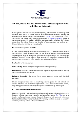 Choose UV Ink for Rich, Long-lasting Prints - Shagun Enterprise