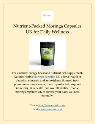 Nutrient-Packed Moringa Capsules UK for Daily Wellness