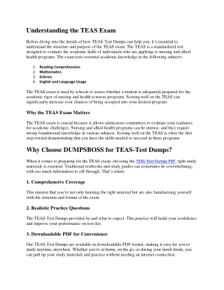 DumpsBoss TEAS-Test Dumps PDF Prepare for a Perfect Score