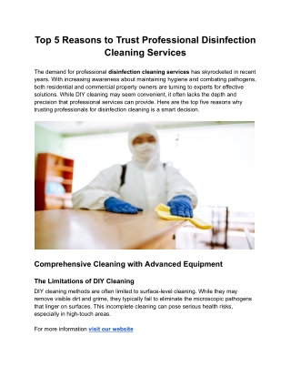 Top 5 Reasons to Trust Professional Disinfection Cleaning Services