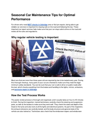 Seasonal Car Maintenance Tips for Optimal Performance