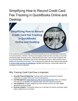 Simplifying How to Record Credit Card Fee Tracking in QuickBooks Online and Desktop