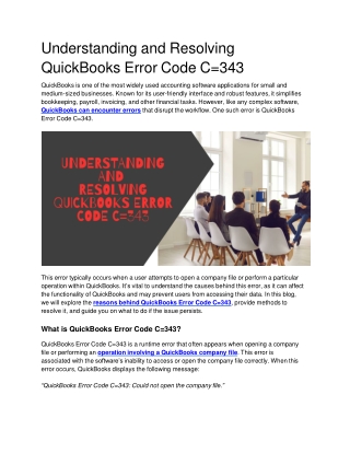 Understanding and Resolving QuickBooks Error Code C=343