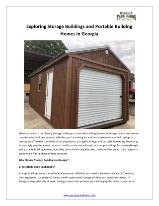 Exploring Storage Buildings and Portable Building Homes in Georgia