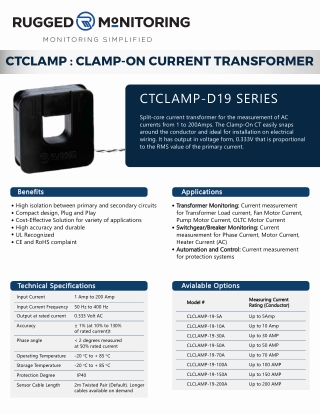 Clamp-On Current Transformer | CTCLAMP | High Circuit Isolation