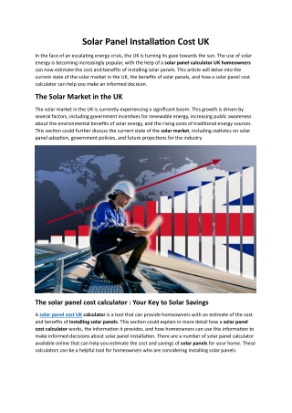 Solar Panel Installation Cost UK