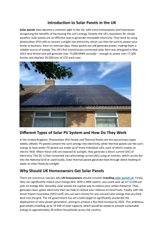 Solar Panels in the UK