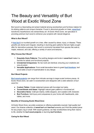 The Beauty and Versatility of Burl Wood at Exotic Wood Zone