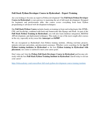 Full Stack Python Developer Course in Hyderabad