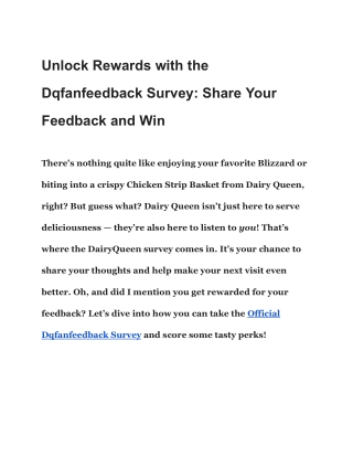 DQFanFeedback - Free Dilly Bar - Dairy Queen Survey