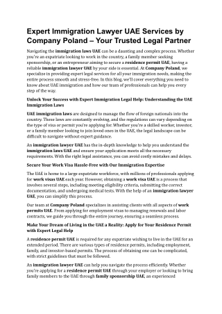 Expert Immigration Lawyer UAE Services by Company Poland – Your Trusted Legal