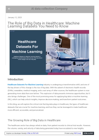 The Role of Big Data in Healthcare: Machine Learning Datasets You Need to Know
