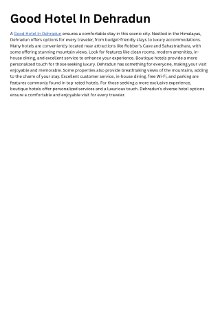 Good Hotel In Dehradun