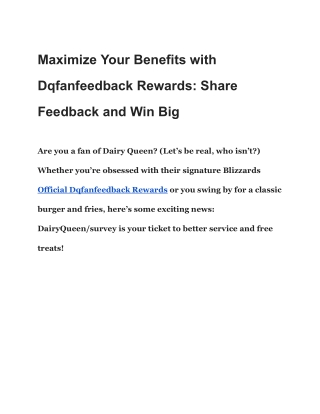 DQFanFeedback - Free Dilly Bar - Dairy Queen Survey