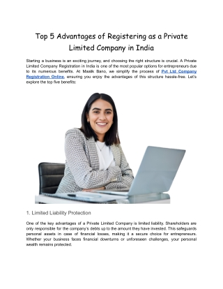 Top 5 Advantages of Registering as a Private Limited Company in India