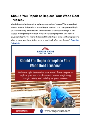 Should You Repair or Replace Your Wood Roof Trusses